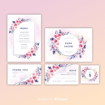 Pack of pretty floral wedding invitations Free Vector