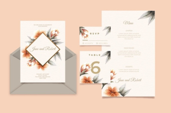 Wedding invitation card with flowers Free Vector