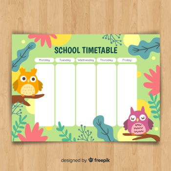 Hand drawn school timetable with animals Free Vector