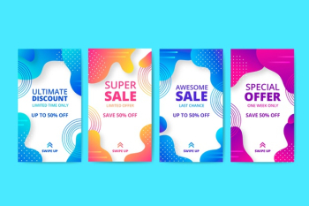 Abstract sale instagram story pack Free Vector