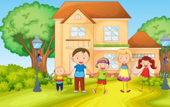 Family living in the house Free Vector