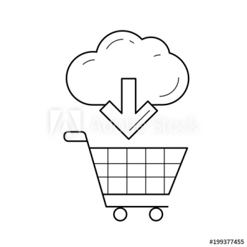 Shopping trolley with online purchase vector line icon isolated on white background