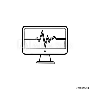 ECG monitor with heart beat hand drawn outline doodle icon