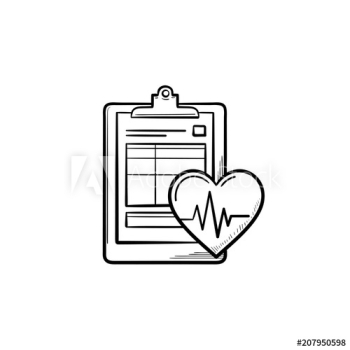 Medical record with heart beat rate and health tests hand drawn outline doodle icon