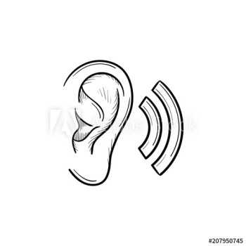Human ear with sound waves hand drawn outline doodle icon