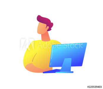 Developer working at desktop computer vector illustration