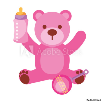pink bear milk bottle and rattle