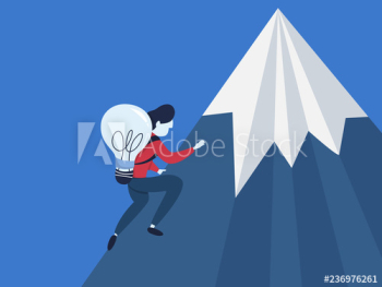 Businessman with idea climb on the mountain