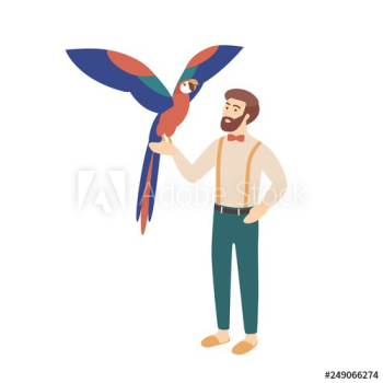 Elegant bearded man holding parrot