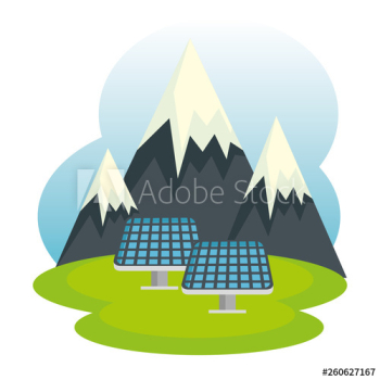 ecology snowy mountains and solar energy