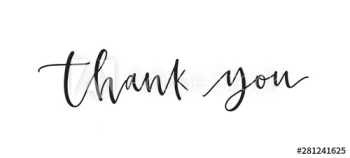 Thank You word or message written with cursive calligraphic font or script