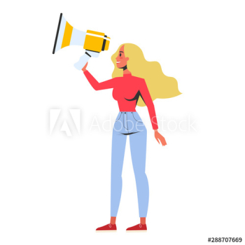 Woman shouting through the megaphone in hand