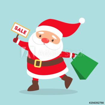 Santa Claus standing in red clothes with shopping bag