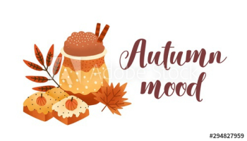 Pumpkin spice latte and biscuits flat vector illustration