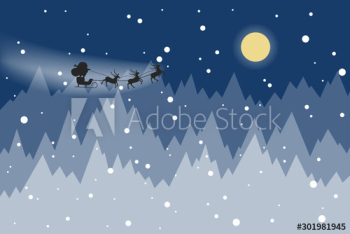 Santa Claus in sleigh and running deer