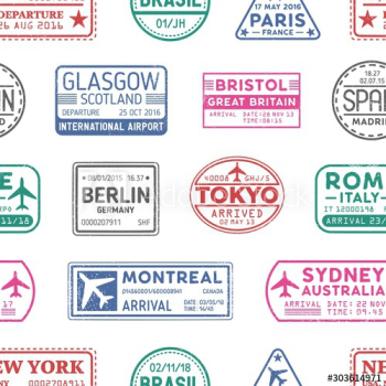 Visa stamps vector seamless pattern