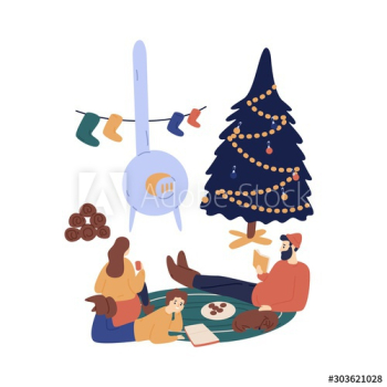 Christmas eve at home vector illustration