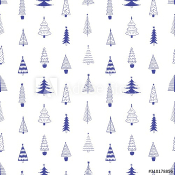Xmas trees hand drawn vector seamless pattern