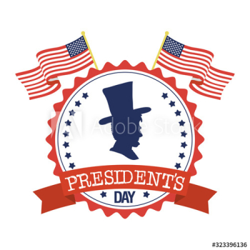 president day seal stamp with flags and gentleman silhouette