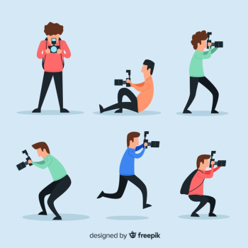 Illustrated photographers taking different shots set Free Vector