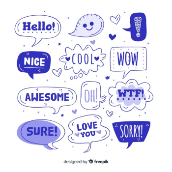 Blue speech balloons with different expressions Free Vector