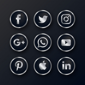 Luxury silver social media icons pack Free Vector