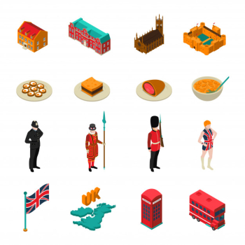 Great britain isometric touristic set Free Vector