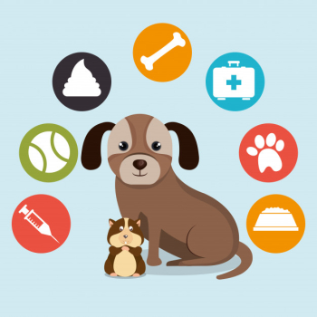 Cute mascots and pet shop icons Free Vector