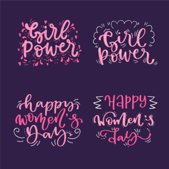 Women's day label/badge collection with lettering Free Vector