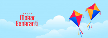 Flying kites in sky for makar sankranti indian festival Free Vector