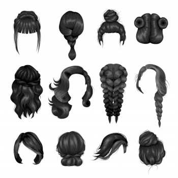 Women wigs hairstyle back icons set Free Vector