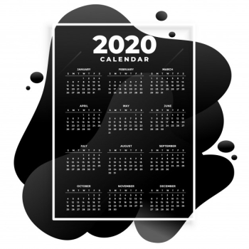 Absract black modern 2020 calendar template Free Vector