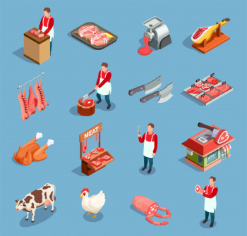 Meat market icon set Free Vector