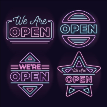 We are open - neon sign collection Free Vector