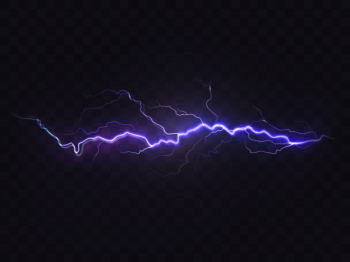 Realistic lightning isolated on black background. natural light effect, bright glowing Free Vector