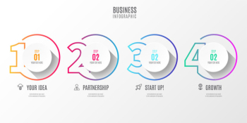 Colorful step business infographic with numbers Free Vector