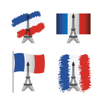 Set of eiffel tower with france flag Free Vector