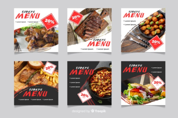 Variety of meat menus instagram post collection Free Vector