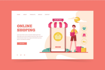 Flat shopping online landing page illustrated Free Vector