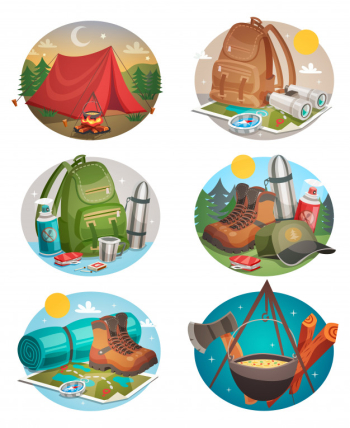 Camping round compositions set Free Vector