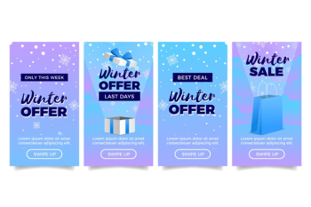 Winter sale instagram story with gift boxes Free Vector