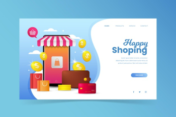 Shopping online landing page with illustrations Free Vector