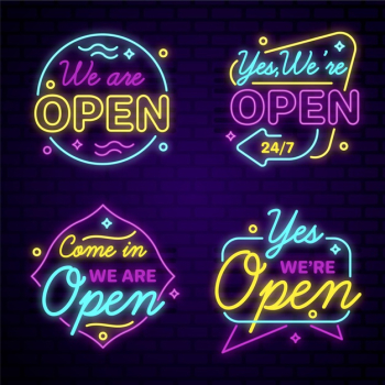 Collection of we are open in neon lights Free Vector