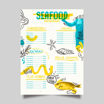 Seafood delicacy restaurant menu Free Vector