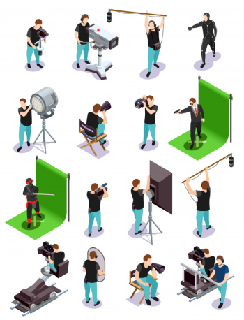 Isometric cinematograph element collection Free Vector