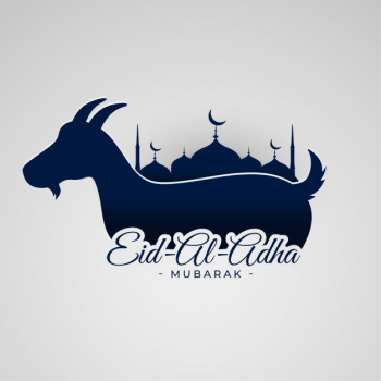 Eid al adha mubarak background with goat and mosque Free Vector