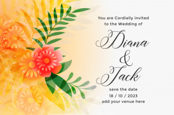 Lovely orange wedding invitation card design template Free Vector