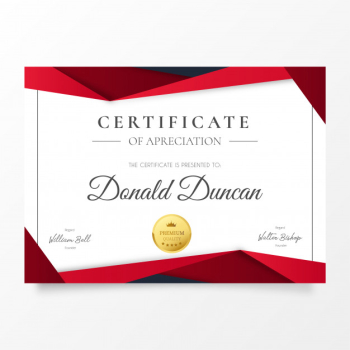 Modern certificate of appreciation with red papercut shapes Free Vector