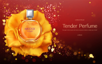 Tender womens perfume 3d realistic vector advertising banner or poster template. Free Vector