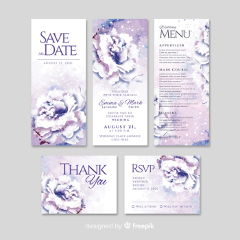 Watercolor wedding stationery template collection Free Vector